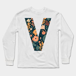 Whimsical Floral Letter V Long Sleeve T-Shirt